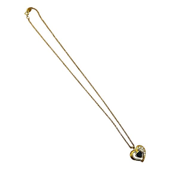 Vintage Avon Gold Black CZ Heart Necklace Valentine Love Jewelry - Picture 3 of 6